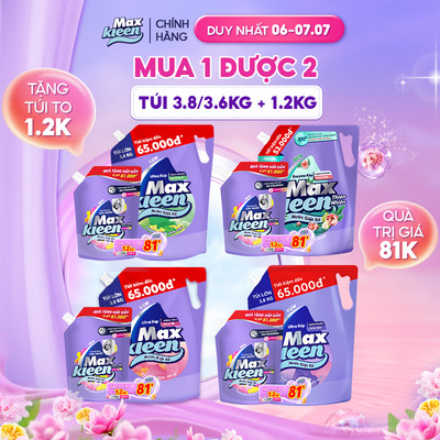 [ĐỘC QUYỀN SVIP] Combo Túi Nước Giặt Xả MaxKleen 3.8kg + Túi Nước Giặt Xả 1.2kg Mùi ngẫu nhiên