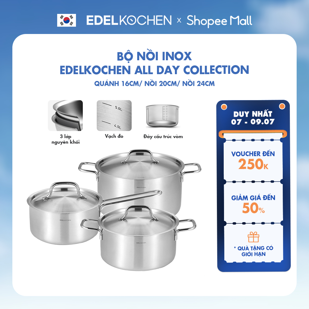 Bộ nồi inox Edelkochen All Day Collection (Quánh 16cm/ Nồi 20cm/ Nồi 24cm)