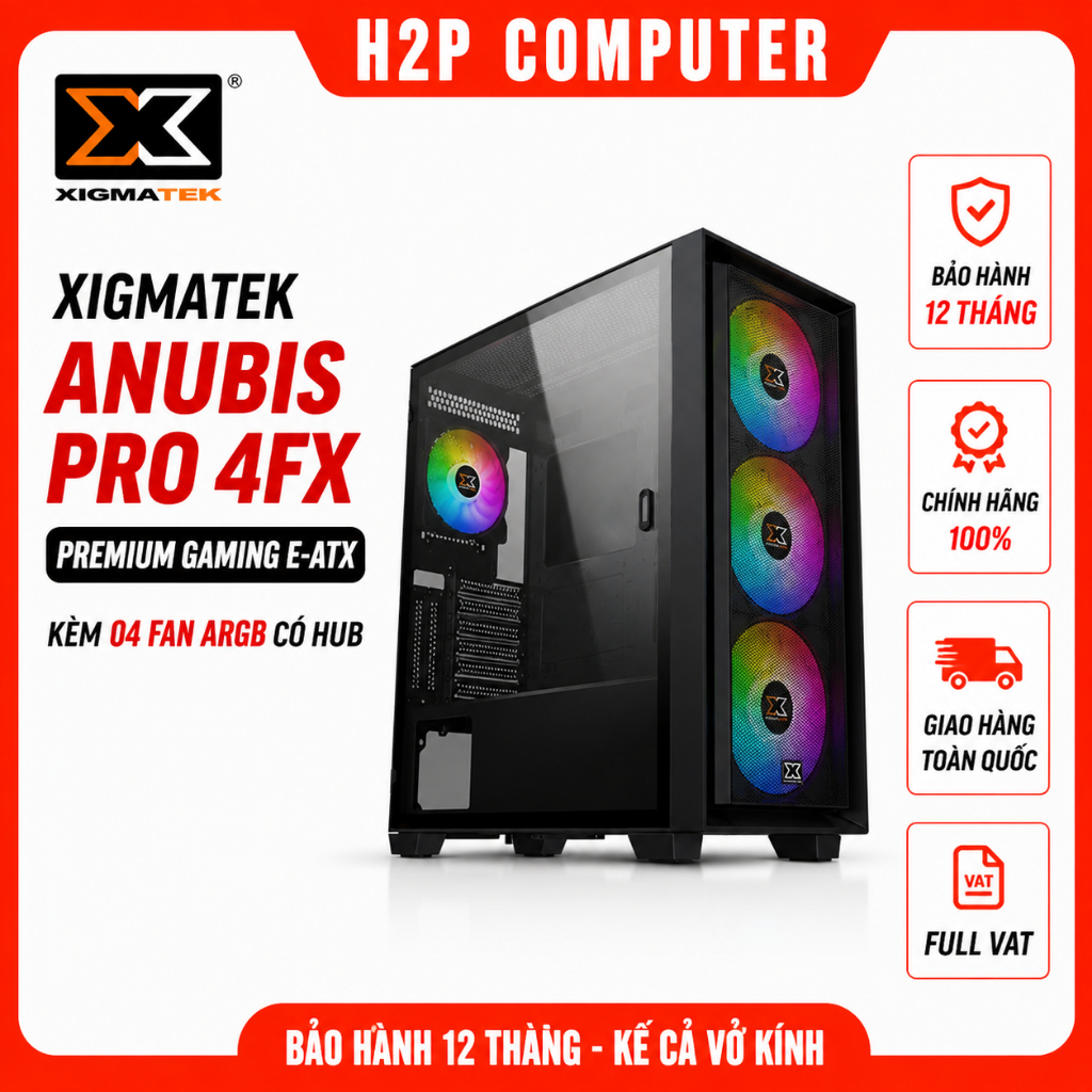 Vỏ Case XIGMATEK ANUBIS PRO 4FX (EN40771) - PREMIUM GAMING E-ATX, KÈM 04 FAN ARGB
