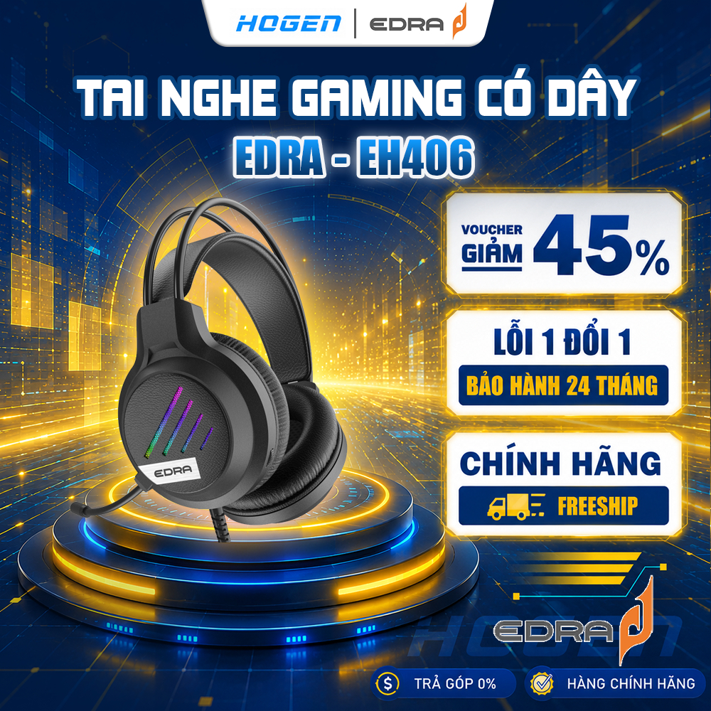 mall inline badgeTai Nghe Chụp Tai GAMING EDRA  EH406 | USB | LED RGB |Âm Thanh Vòm 7.1 | Mic Short 
