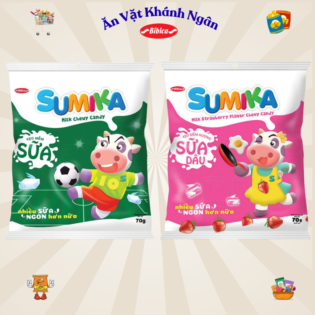 Combo Kẹo Mềm Bibica Sumika Sữa Đủ Vị Gói Nhỏ 70g- HÀNG CHÍNH HÃNG