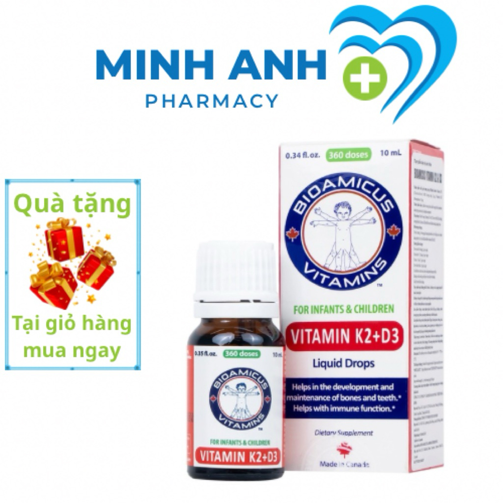 [Quà tặng bé] Bioamicus Vitamin D3K2 MK7 giúp bé tăng chiều cao tối đa 10ml - Nhập khẩu chính hãng