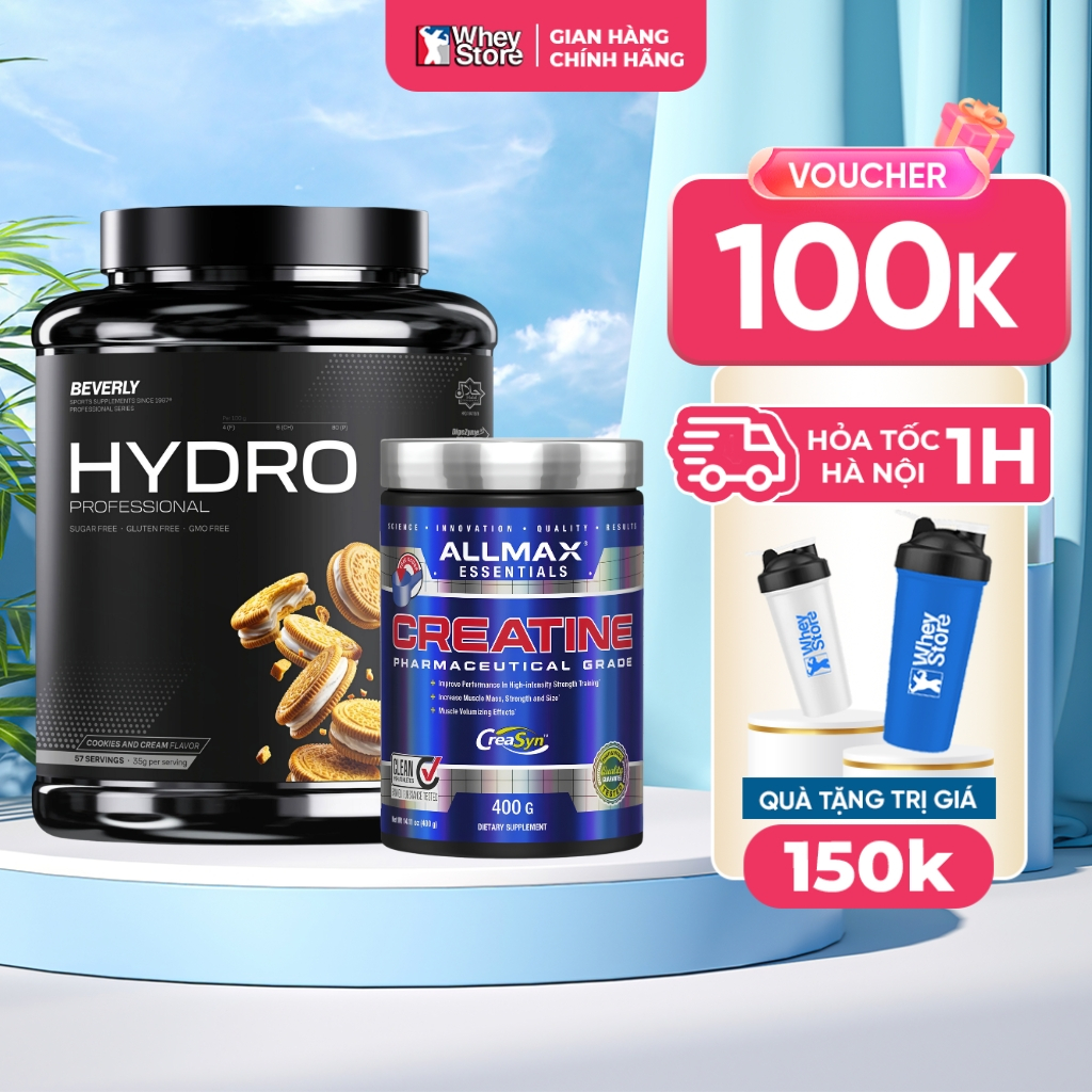 Combo Sữa Tăng Cơ Cao Cấp Beverly Hydro Professional 2kg + Allmax Essentials Creatine 400g Chính Hãn