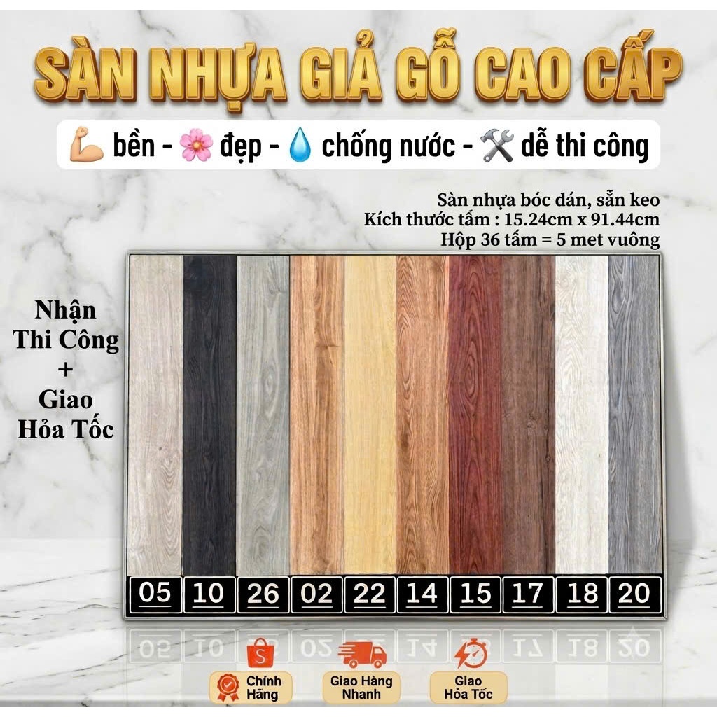 1 tấm, Sàn nhựa giả gỗ, sàn nhựa có keo sẵn bóc dán, kích thước 91,44cm x 15,24cm