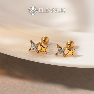 Bông tai nữ chuôi bạc 925 Eleanor Accessories ngôi sao đính đá phụ kiện trang sức khuyên tai 12242