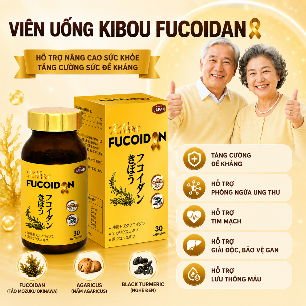 Viên Uống Kibou Fucoidan Nghệ đen - Tăng cường đề kháng,Tăng Cường Sức Khỏe .Hộp 30 Viên