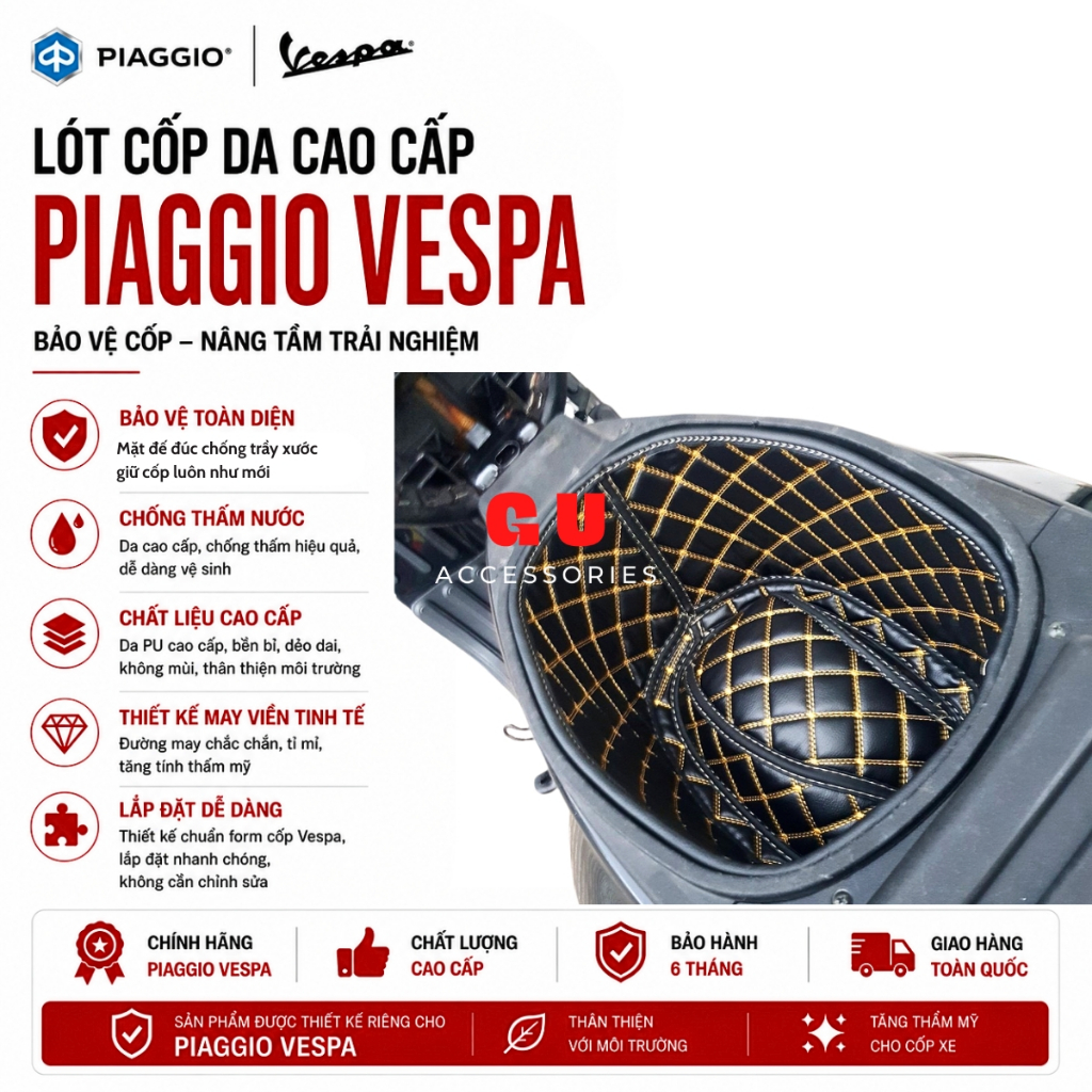Lót cốp da chống trầy cốp xe PIAGGIO VESPA S125 LX ET8 GTS GTV Sprint Primavera Liberty Medley GU