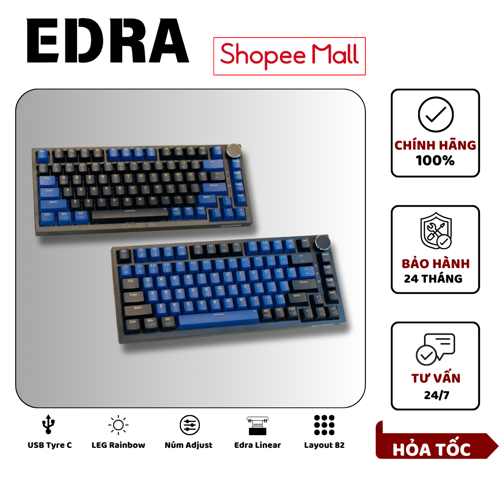 Bàn phím cơ Gaming EDRA EK375v2, Bàn Phím Chơi Game TKL 82 Alpha / Beta Bảo Hành 24 Tháng