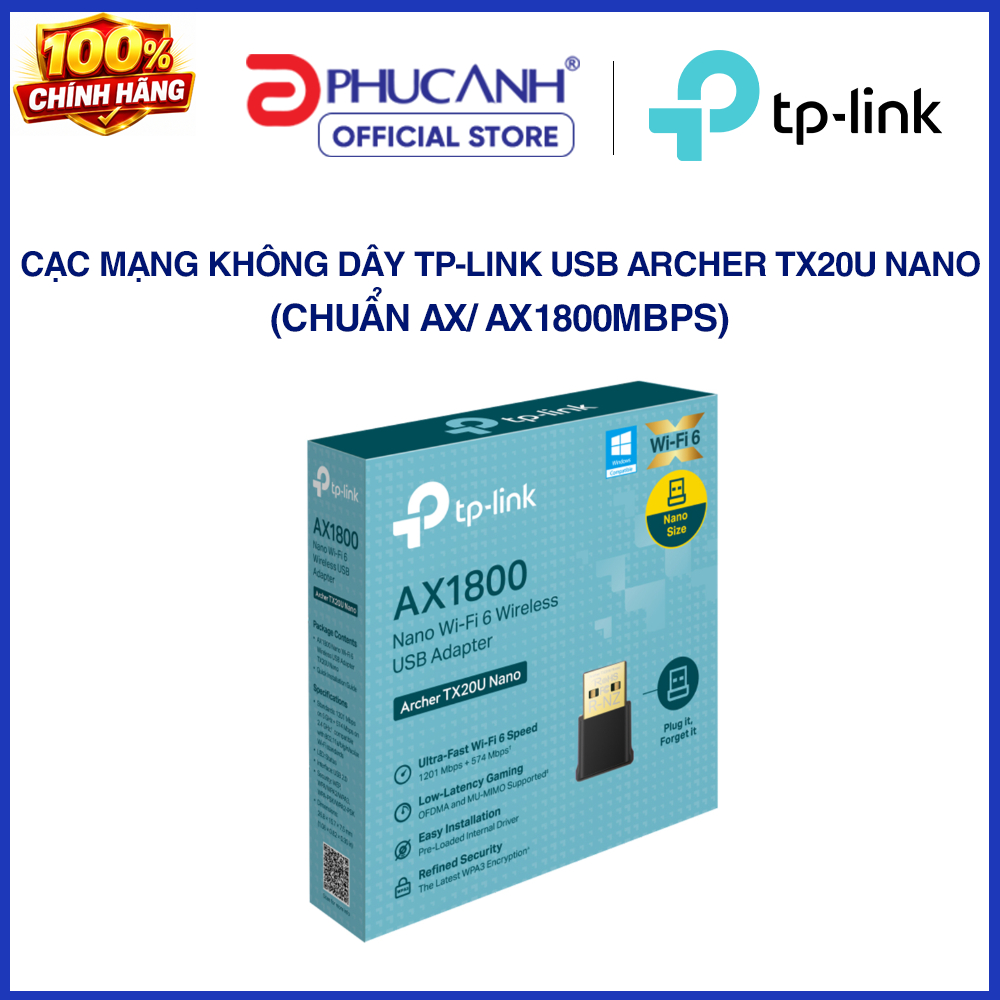 Cạc mạng không dây TP-Link USB Archer TX20U Nano (Chuẩn AX/ AX1800Mbps)