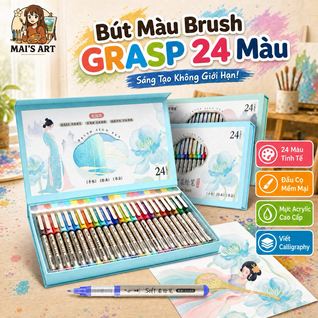 Bộ 24 bút Grasp luyện Calligraphy Soft Brush Sign Pen – Bút luyện thư pháp, viết nhật ký, bullet jou