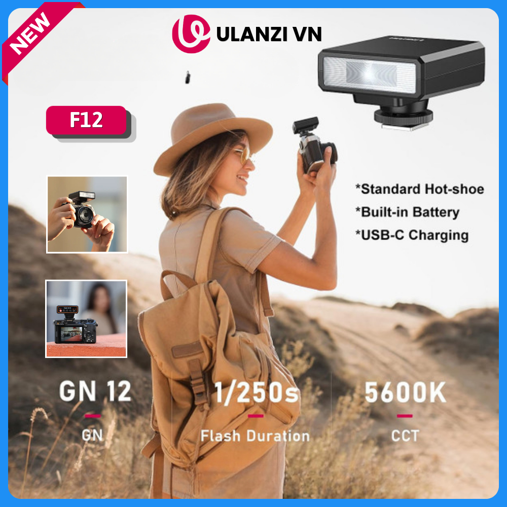 Ulanzi F12 - Đèn Flash Máy Ảnh GN12, Pin Tích Hợp 1200mAh, Tương Thích Nhiều Dòng Máy Ảnh - Bảo Hành