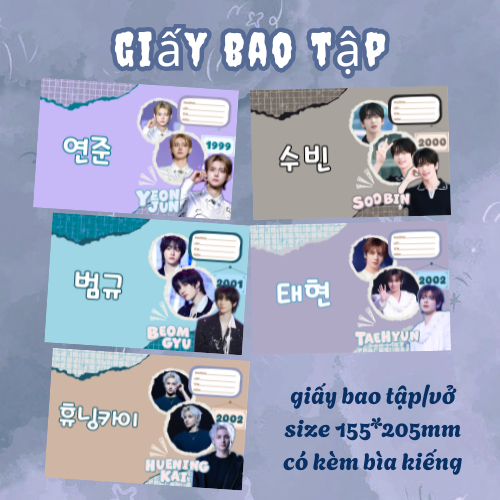 [SET 5c] GIẤY BAO TẬP/VỞ TUBATU - set bao vở 155*205mm có kèm bìa kiếng - bubulee