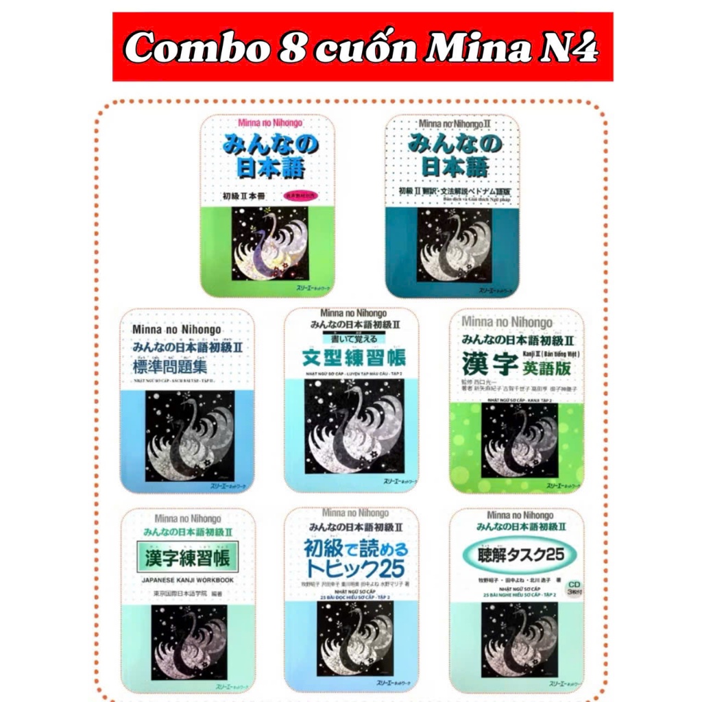 Sách - Trọn Bộ  8 Cuốn Minna No Nihongo Sơ Cấp 2  - Trình Độ N4 (Bản cũ)