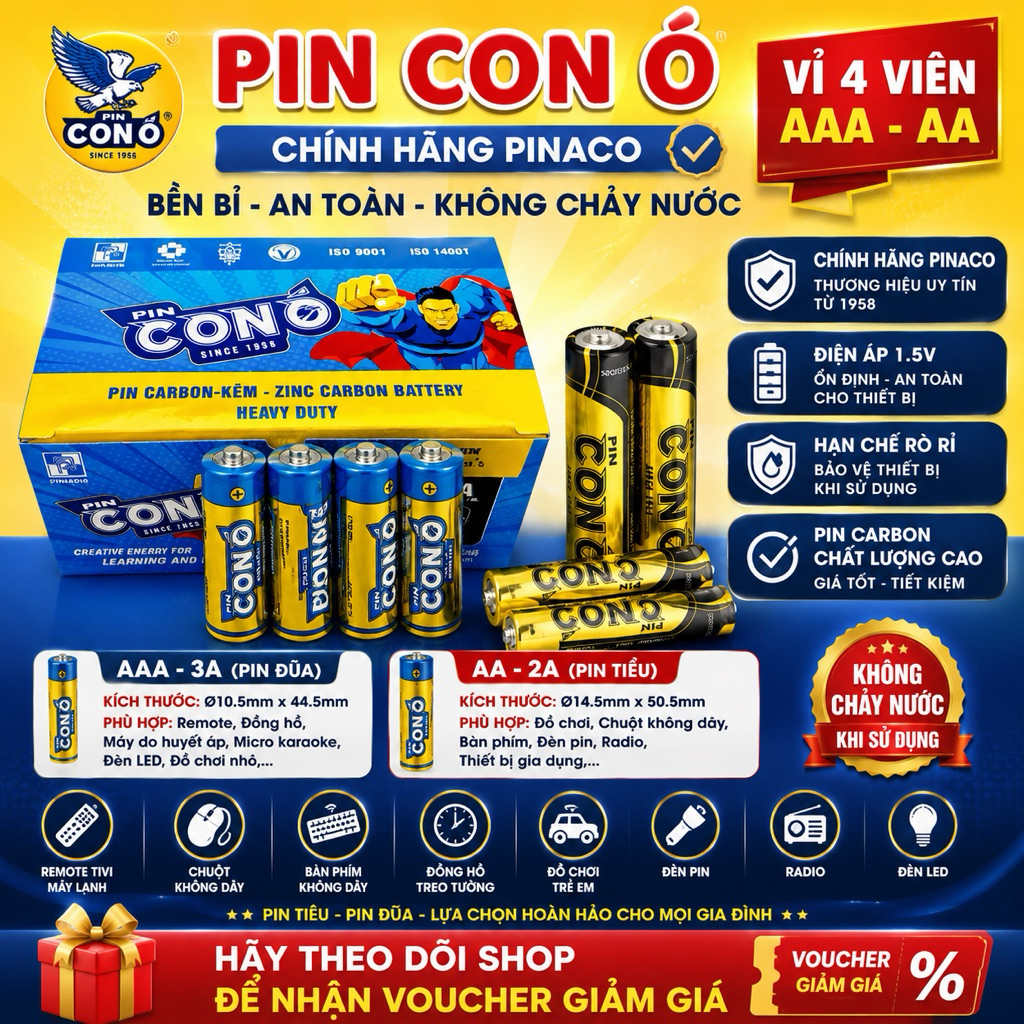 Pin tiểu , pin Con Ó Size AA - AAA chính hãng . 1.5 v . Pin tiểu/pinremote