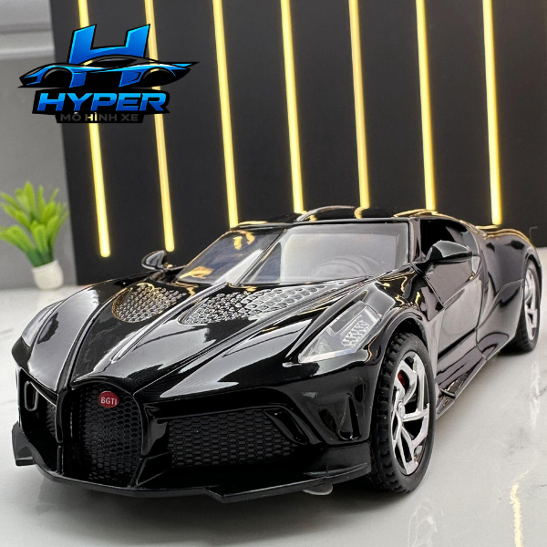 Mô Hình Xe Kim Loại BUGATTI LA VOITURE NOIRE Tỉ Lệ 1:24, Xe Có Đèn,Chạy Bằng Cót, Khung Thép Chắc Ch