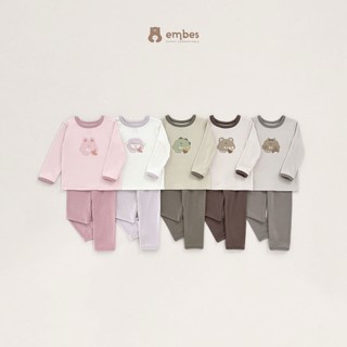 Bộ Dài Tay Thu Đông Phối Viền Bé Trai Bé Gái Embes, Quần Áo Dài Tay Chất Cotton Hình In Size 8-18kg
