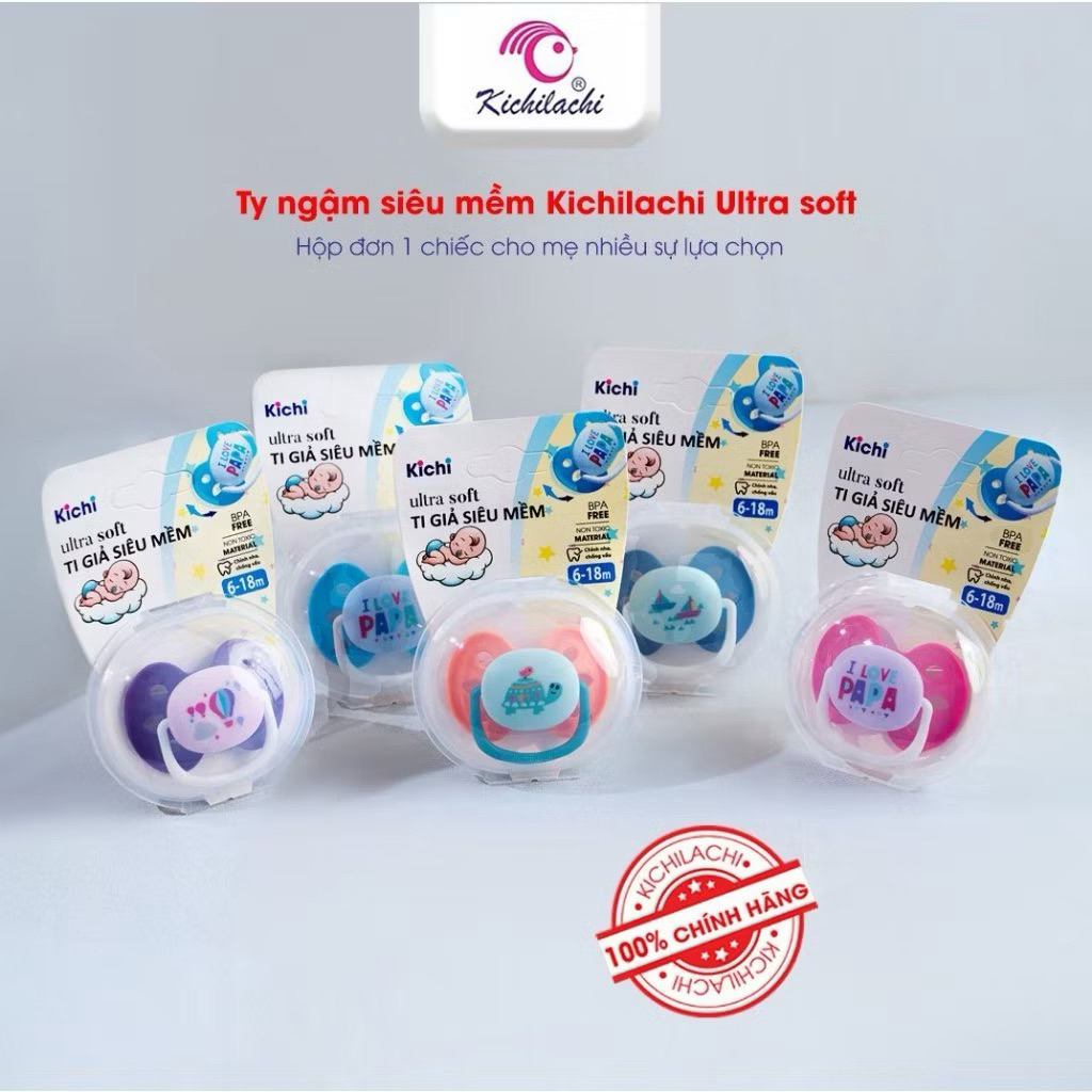 Ti ngậm Kichi Ultra Soft kèm vỏ hộp, ti giả chính hãng Kichi