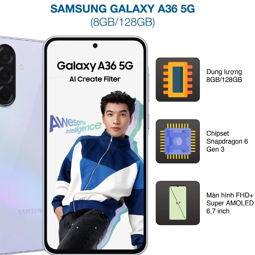 Điện thoại Samsung Galaxy A36 5G RAM 12GB/256GB Hàng Chính Hãng
