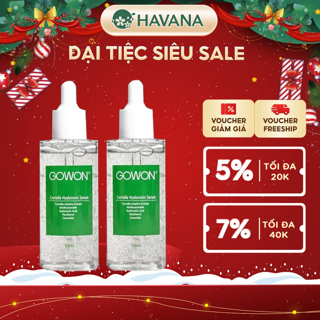 Serum Rau Má & HA Gowon Centella Hyaluronic Cải Thiện Da Mụn, Cấp Nước Và Phục Hồi Da 50ml
