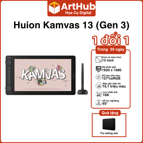 Bảng Vẽ Màn Hình Huion Kamvas 13 Gen 3 Kích Thước 13 INCH Bút Cảm Ứng 16K