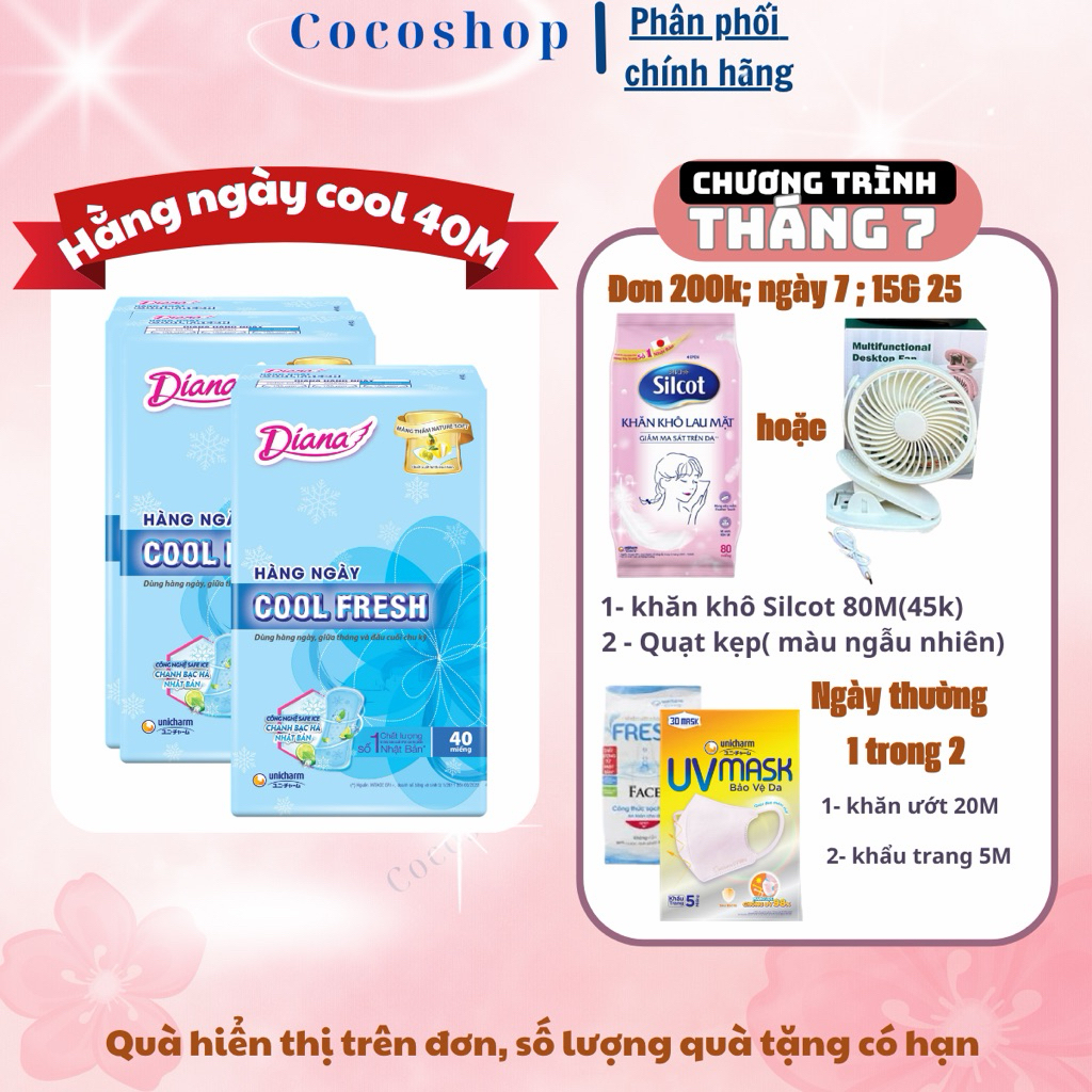 [ Lốc 6 gói ] BĂNG VỆ SINH DIANA HẰNG NGÀY COOLFRESH 40 MIẾNG
