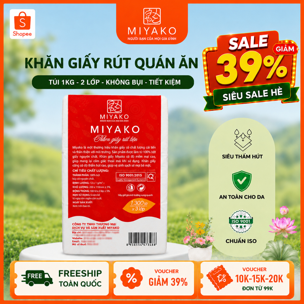 Khăn Giấy Lụa Rút MIYAKO 2 Lớp 1Kg (1000g) | Giấy Ăn Nhà Hàng Quán Ăn Khách Sạn - Đủ Cân - Không Bụi