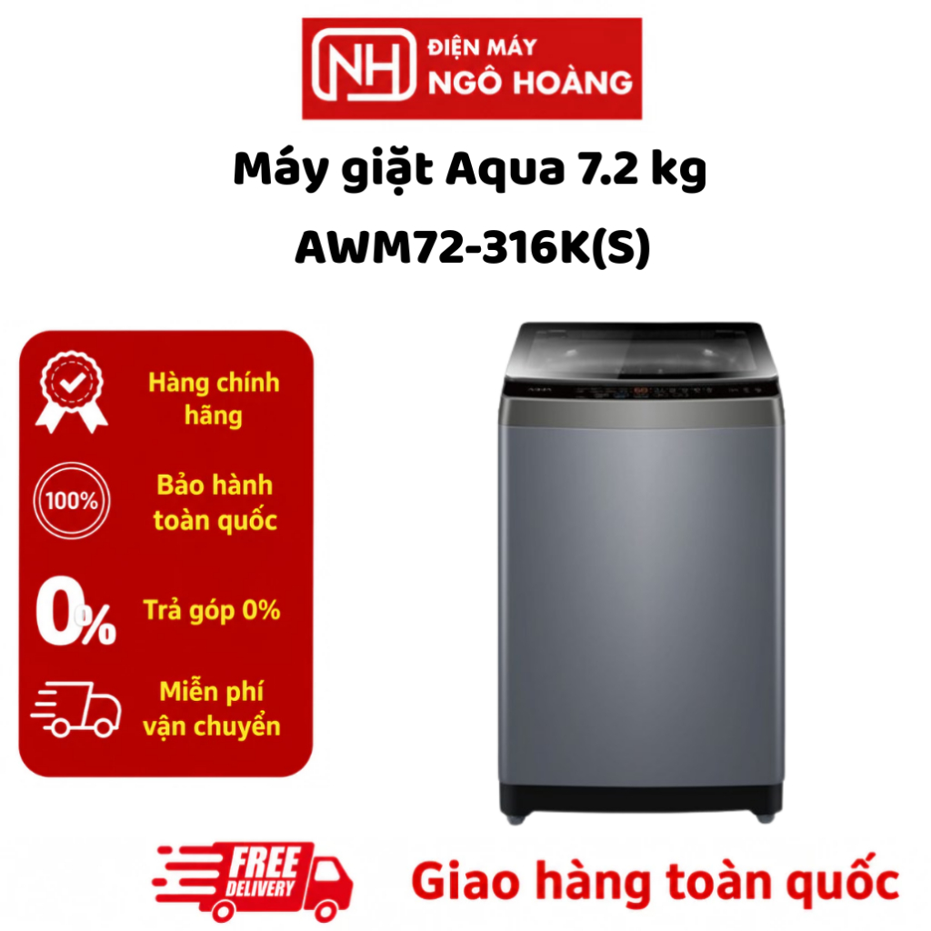 Máy giặt Aqua 7.2 kg AWM72-316K(S) cửa trên chính hãng, lồng đứng tiết kiệm điện