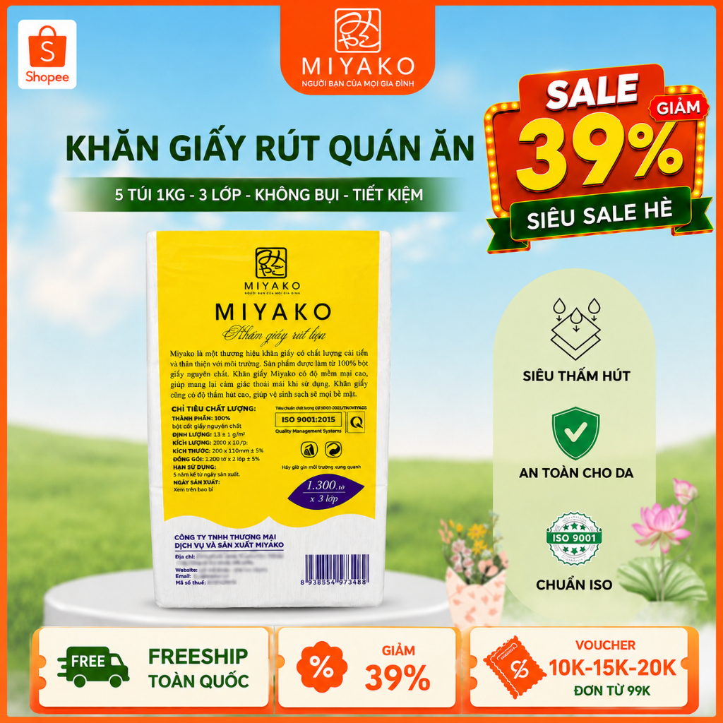 Khăn Giấy Lụa Rút MIYAKO 3 Lớp 1Kg (1000g) | Giấy Rút Nhà Hàng Quán Ăn Khách Sạn - Đủ Cân Không Bụi