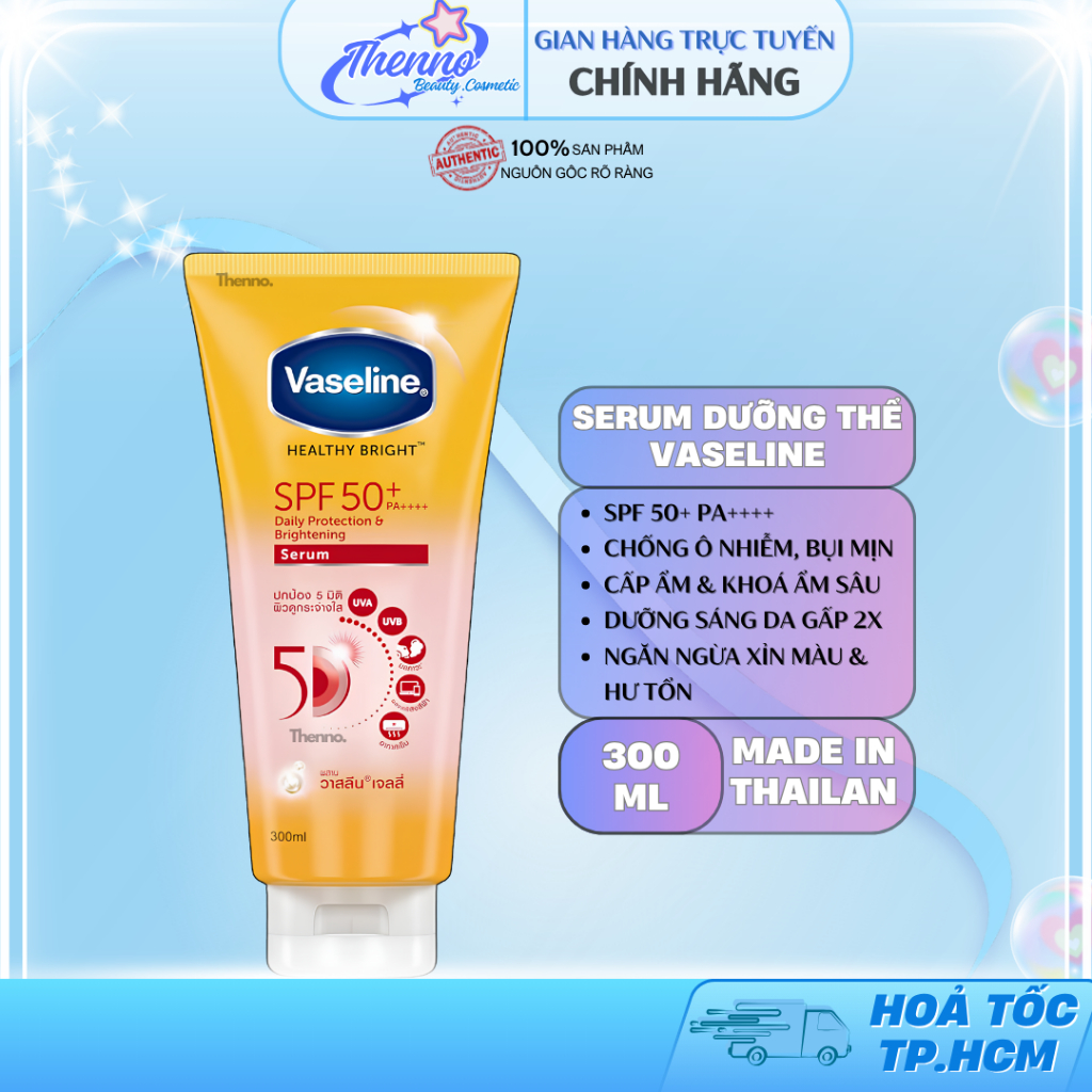 Sữa Dưỡng Thể Trắng Da,Chống Nắng Vaseline Healthy Bright  SPF 50+ PA++++ Daily Protection Brighteni
