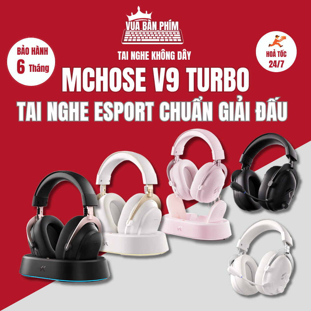 Tai nghe Mchose không dây V9 Turbo+ 3mode , âm thanh chân thực, độ trễ cực thấp , mic khử tiếng ồn ,hỗ trợ chơi game fps