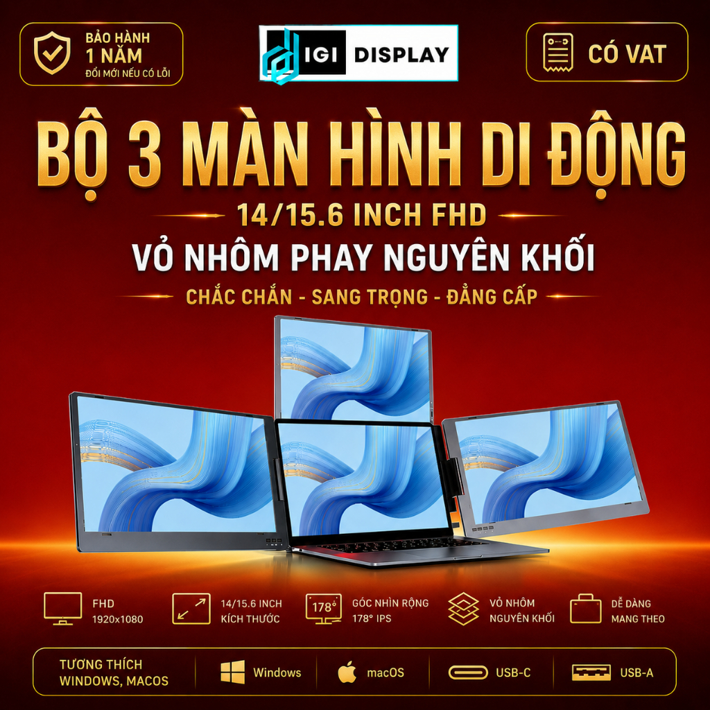 Bộ Màn Đôi/Ba Màn Hình Di Động 14-15.6” 16:9 - Foldable Sreens Cho máy tính Laptop Mac/Windows