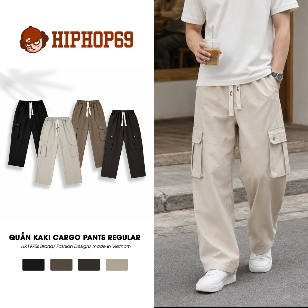 Quần Túi Hộp HK1970 Ống Rộng Dáng Suông, Quần Túi Hộp Vải KaKi Mềm Nam Nữ Phong Cách Đường Phố Q219