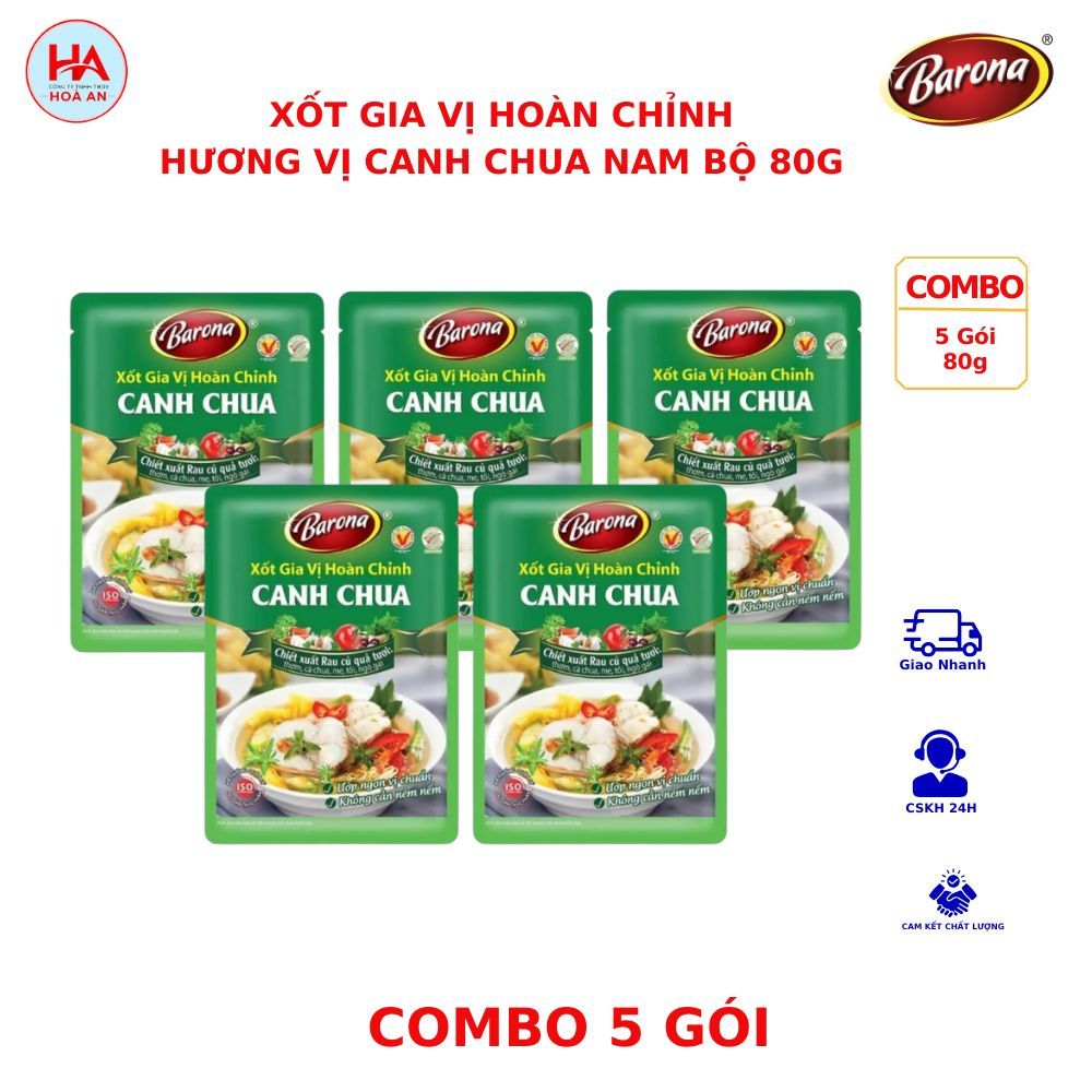 (COMBO 5 GÓI): Xốt Gia Vị Hoàn Chỉnh BARONA CANH CHUA NAM BỘ 80g