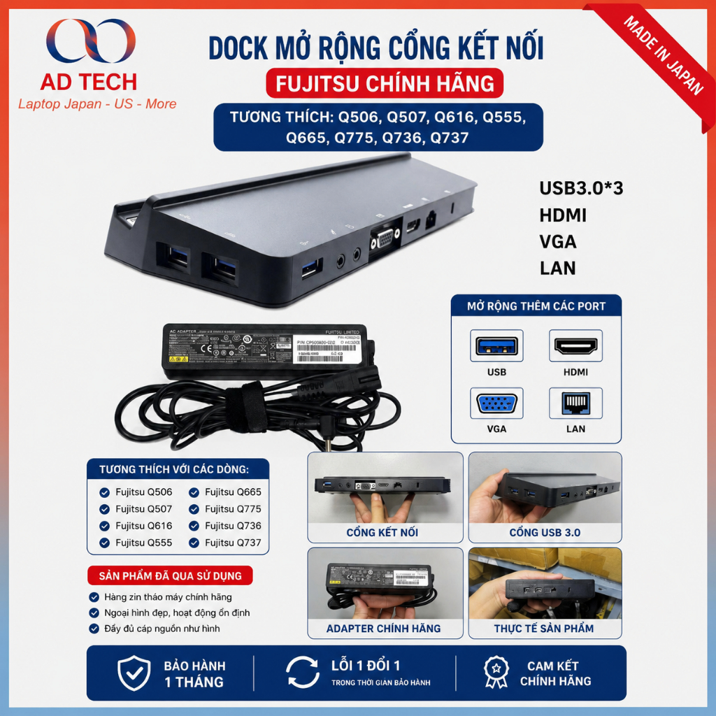 Dock mở rộng port cho Fujitsu Q508 Q509 Q5010 Q738 Q739 Nhật Bản