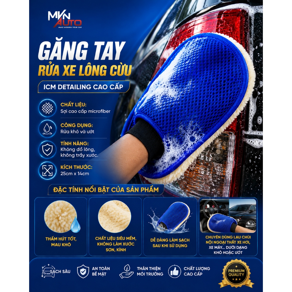 Găng Tay Rửa Xe Lông Cừu Ngắn ICM DETAILING - Mvn Auto