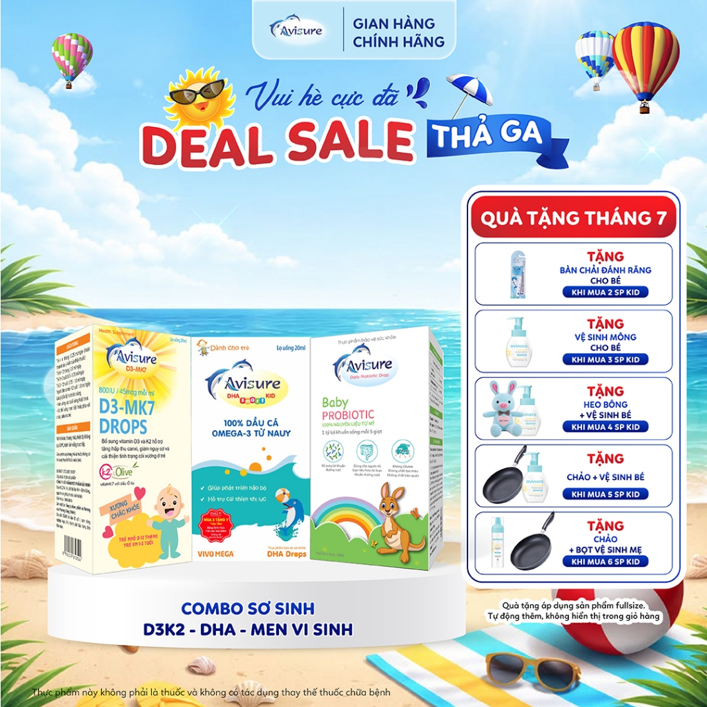 TPBVSK Combo sơ sinh bộ ba Avisure D3MK7, DHA, Probiotic hỗ trợ bé ngủ ngon, tiêu hoá tốt 20ml