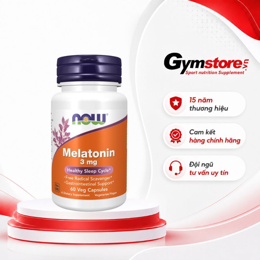 Viên uống NOW Melatonin 3mg của Mỹ tác dụng nhanh, hỗ trợ ngủ ngon, ngủ sâu giấc - Gymstore
