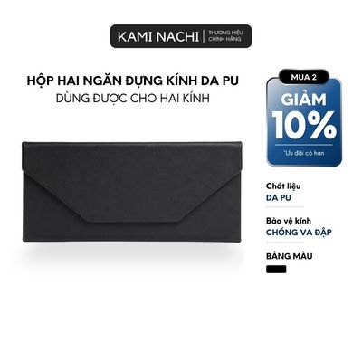 Hộp đựng mắt kính đôi mang đi du lịch cao cấp chất liệu da xước sang trọng màu đen KAMI NACHI