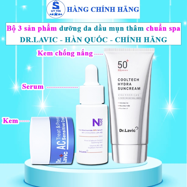 BỘ 3 kem chống nắng Dr.lavic hàn quốc serum niacinamide 20% dr lavic kem mụn thâm drlavic+ chính hãn