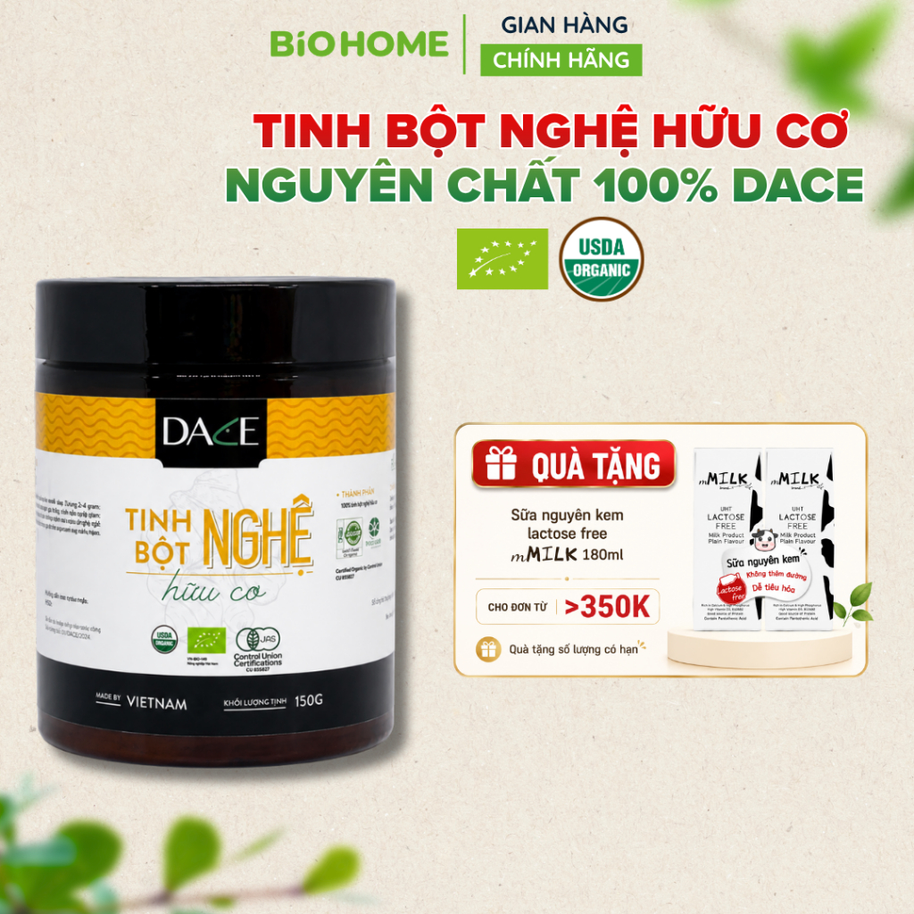 Tinh Bột Nghệ Hữu Cơ Dace [Nghệ Nếp Cao Bằng Nguyên Chất] - Tinh Bột Nghệ Vàng Mịn Thơm Dễ Uống - Hũ 150g