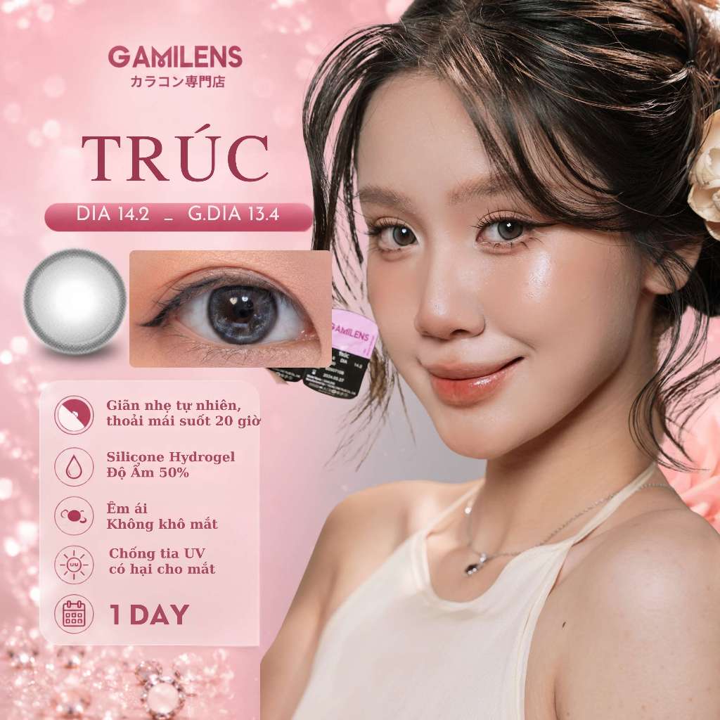 Lens 1 ngày Gamilens TRÚC 14.2mm - Xám Sương Thanh Nhã Có Độ Hàn Quốc
