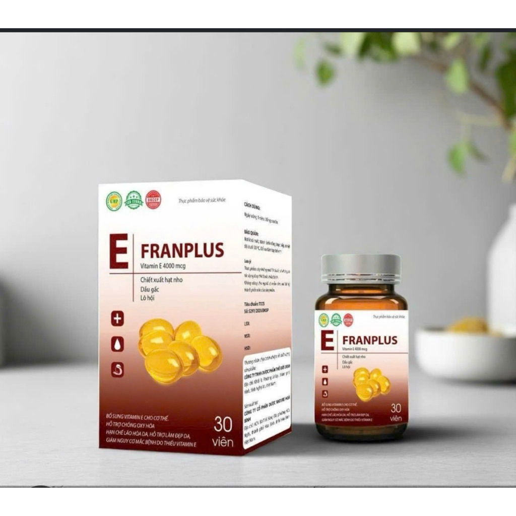 Vitamin E FRANPLUS 4000mcg- Hỗ trợ đẹp da- cấp ẩm - Thực phẩm chăm sóc sắc đẹp