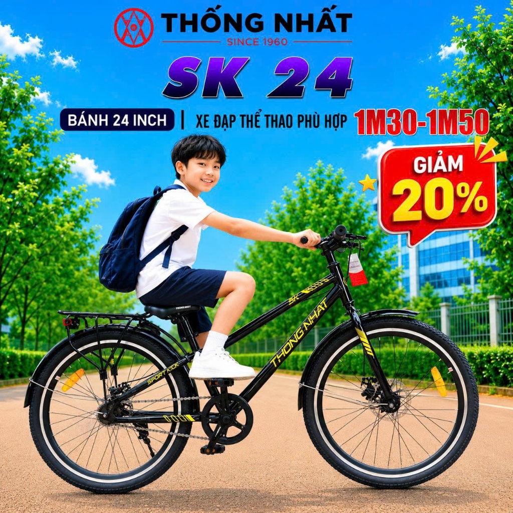 Xe Đạp Thể thao học sinh Thống Nhất SK24 (Tặng 6 PK) sk 24 khungthép chắc chắn Super 24 Super24
