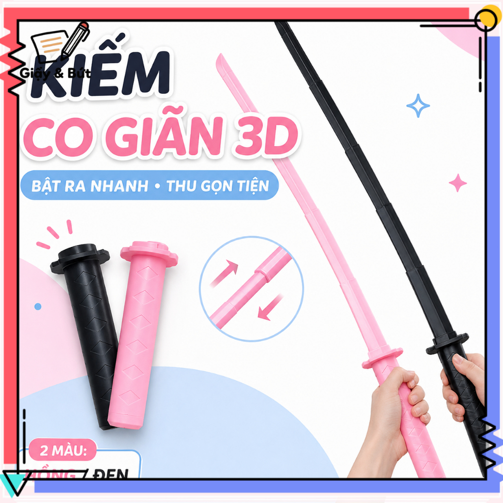 Kiếm Samurai Đồ Chơi 3D Co Rút Màu Đen, Kiếm Ninja Thu Gọn Dài 76cm Dùng Cosplay Chụp Ảnh