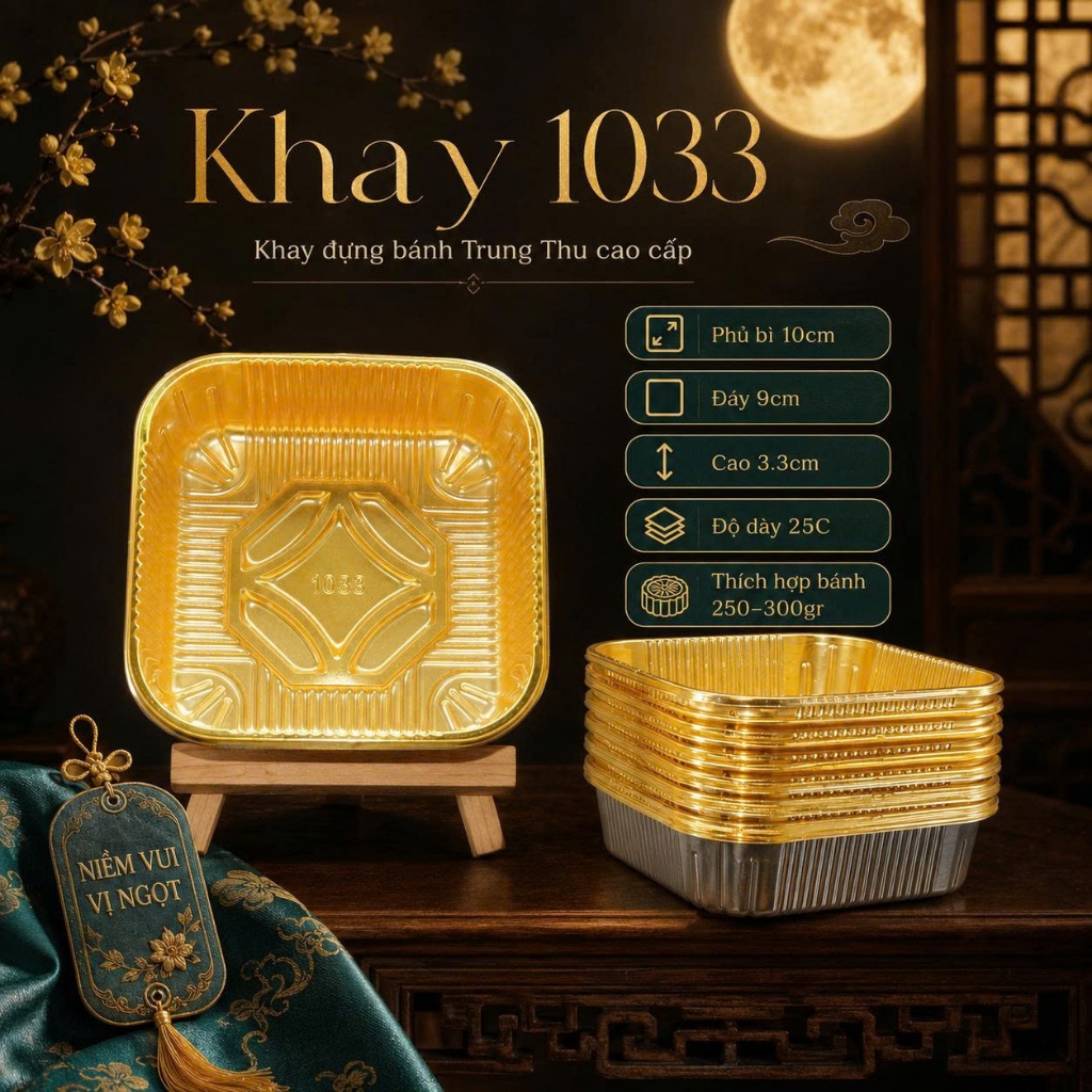 100 Khay Trung Thu, Khay Đựng Bánh 200gr, 250gr, 300gr ~ HY1033 VUÔNG VÀNG