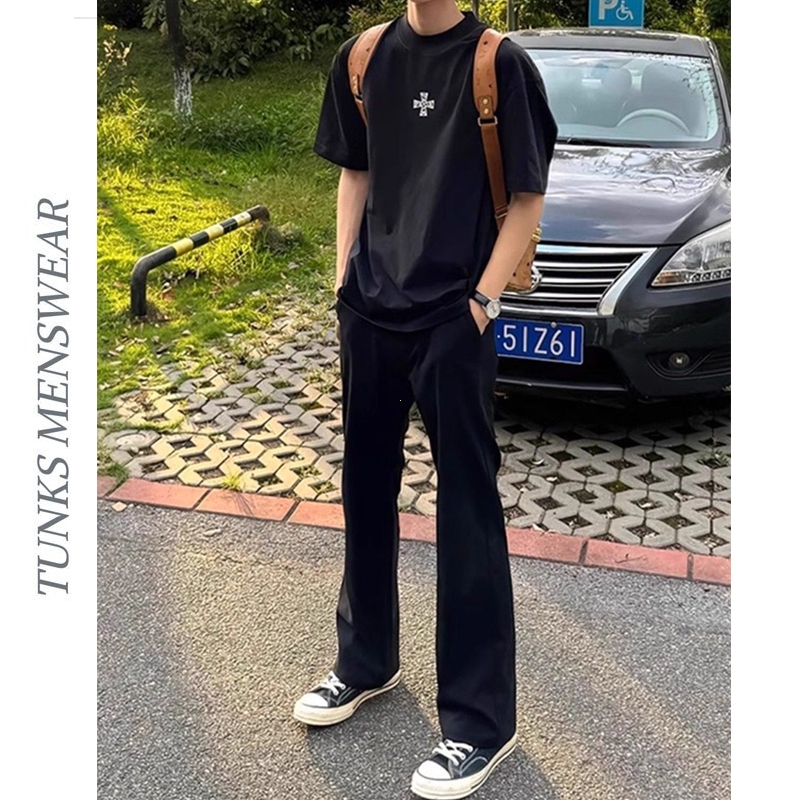 Quần jean đen co giãn dáng micro flare phong vibe Mỹ high street nam che chân to kéo dài tỷ lệ chân 
