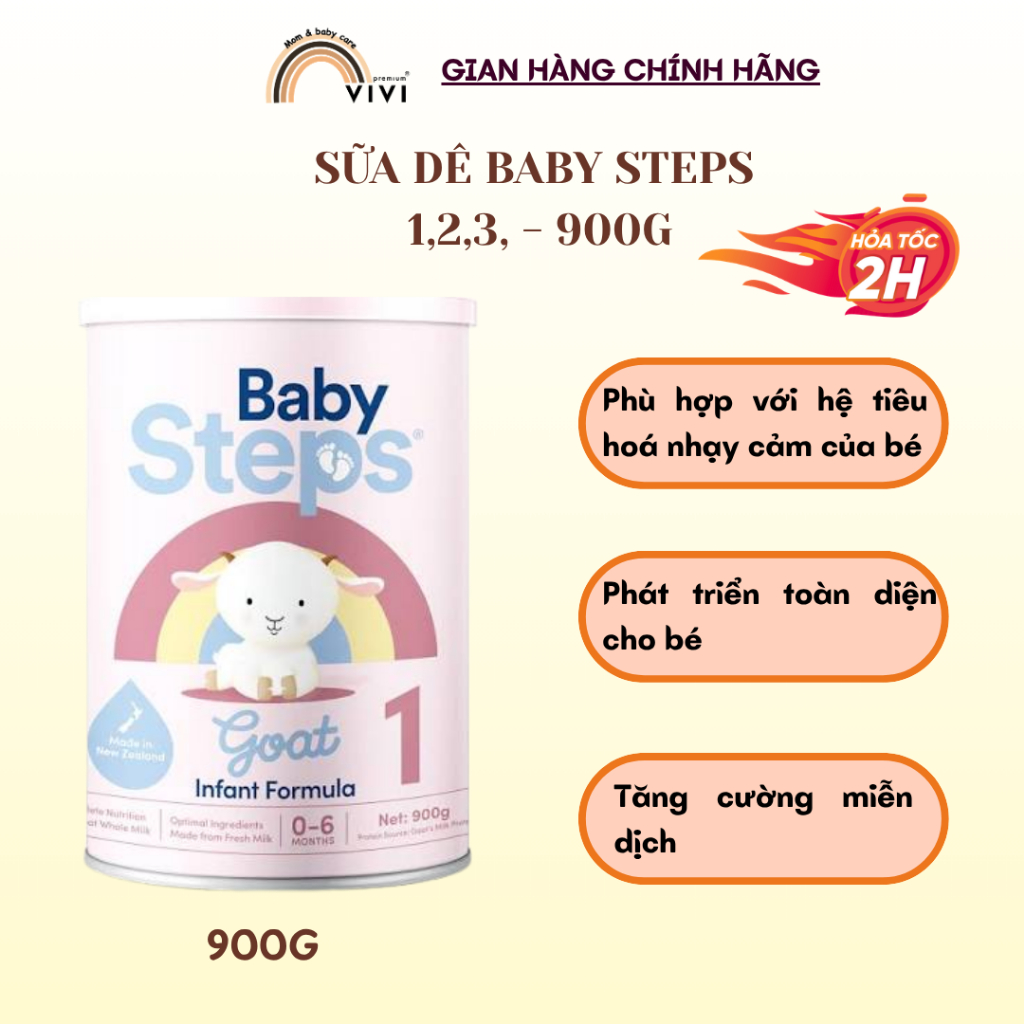 Sữa dê công thức nguyên kem Baby Step số 1-2-3 900gr CHÍNH HÃNG, hỗ trợ tiêu hoá và phát triển não bộ cho bé