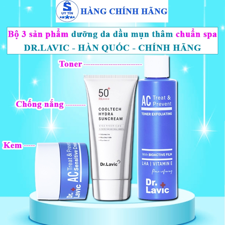 BỘ 3 kem mụn thâm dr lavic hàn quốc kem chống nắng Dr.lavic cooltech nước hoa hồng drlavic toner dr