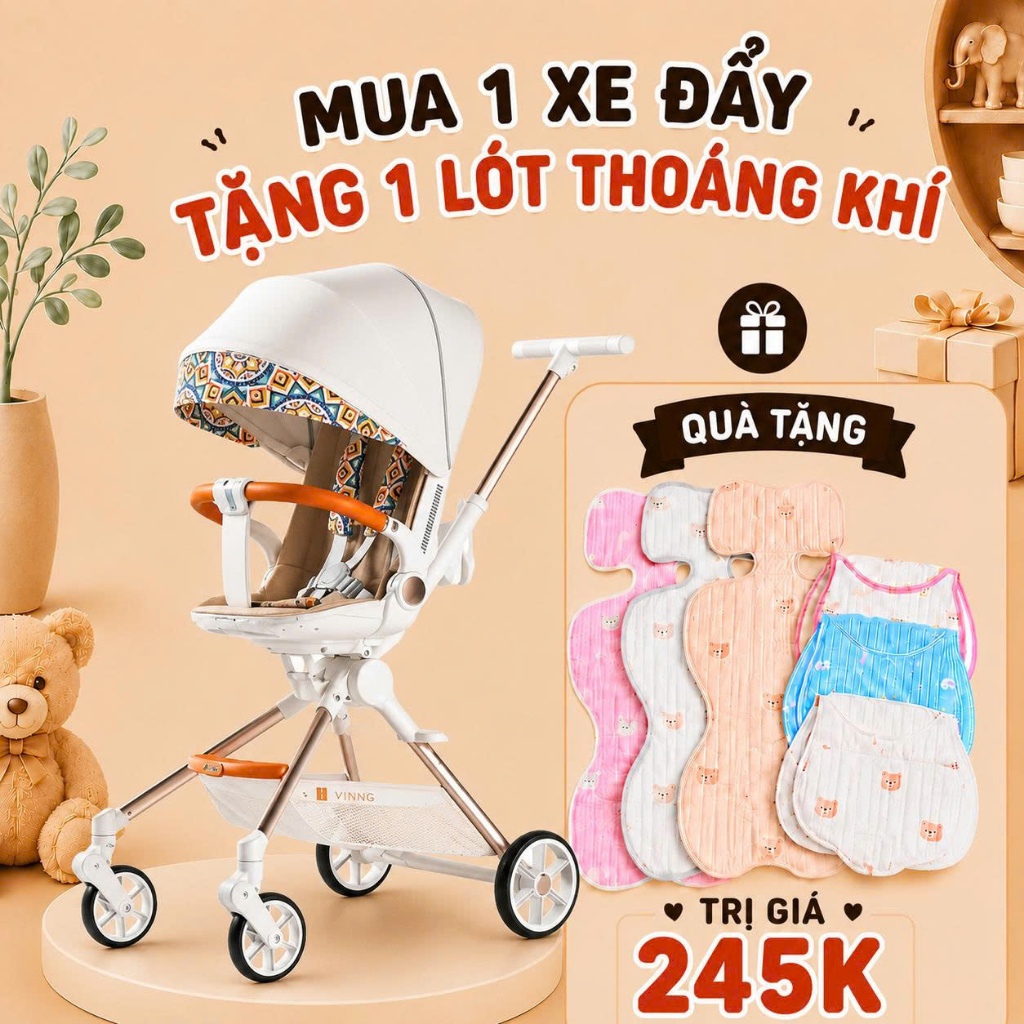 Xe đẩy du lịch gấp gọn 2 chiều VINNG Q7/Q11 cao cấp , mái che nhiều màu - Hàng chính hãng