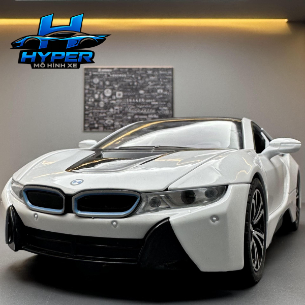 Mô Hình Xe Kim Loại BMW I8 Tỉ Lệ 1:24, Xe Có Đèn,Chạy Bằng Cót, Khung Thép Chắc Chắn